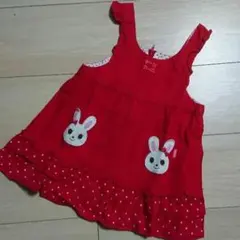 美品 ミキハウス⭐うさこワッペン赤ワンピ 90サイズ