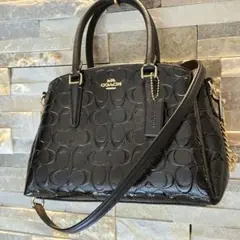 美品　COACH　コーチ　パテントレザー　2way　ショルダーバッグ　ブラック