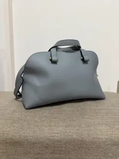 くすみブルー グレー レザー ショルダーバッグ