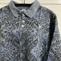 90s イタリア製 総柄 幾何学 ポロニット ヨーロッパ古着