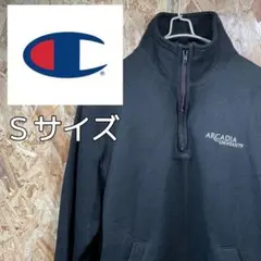 チャンピオン 古着　カレッジロゴ　刺繍　ハーフジップ トレーナー スウェット