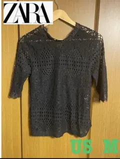 匿名配送可能 ZARA レース ブラウス 黒 透け感