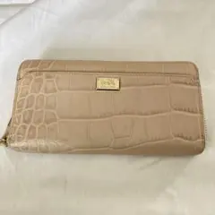 COACH　コーチ　ラウンドジップ　長財布　クロコ　型押　ピンクベージュ