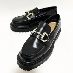 【美品】H &M 厚底チャンキーローファー　ビットローファー黒　ゴールド金具