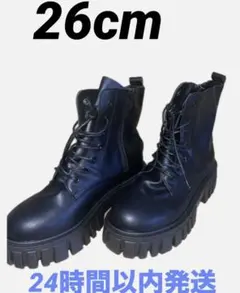 厚底レースアップブーツ 黒　　26cm