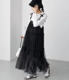 新品未使用　forksy. ティアード　チュール　キャミワンピース 黒 FREE