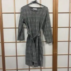globe グレー系チェック 七分袖ひざ丈ワンピース