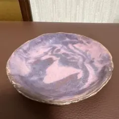 紫色ピンクのマーブル模様 作家陶器皿