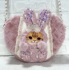 コヤンイサムチョン　ハンドメイド　ハート型ファーショルダーバッグ　ピンク