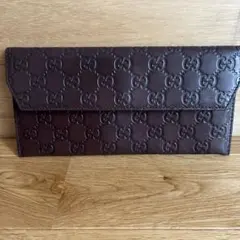 極美品✨GUCCI シマ 長財布 ロゴプレー 257303 レザー ブラウン - メルカリ