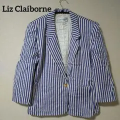 Liz Claiborne 青白 ストライプ 長袖 テーラードジャケット