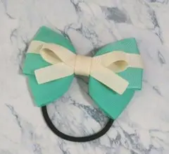 【再販】リボン付リボン ヘアゴム グリーン ハンドメイド