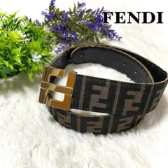 FENDI フェンディ ベルト FF 茶　金　ゴールド金具 ズッカ柄 キャンバス