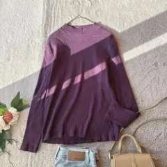 ユニクロ(XXL)長袖/リブハイネックロンT/プルオーバー/紫/パープル