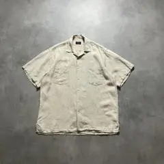 90s ビンテージ リネン 100% ボックス 短丈 オープンカラー シャツ