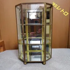 アンティーク　レトロ　ガラス・ジュエリー・コレクションケース3段八角形　真鍮・鏡