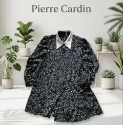 Pierre Cardin レトロ大きめ襟ブラウス オリーブ柄 サイズ9のサムネイル