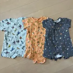 ロンパースセット 3点 水色・オレンジ・黒
