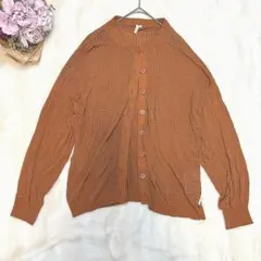 美品【ロゴスデイズ】透かし編みニットカーディガン　長袖　2XLサイズ 　レンガ色