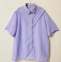 vintage プリーツフリル　ラベンダーカラー　ブラウス