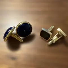 ネイビー ストーン 金メッキ カフリンクスセット