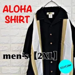y659【aloha shirt】アロハシャツ【メンズ2XL】ブラック