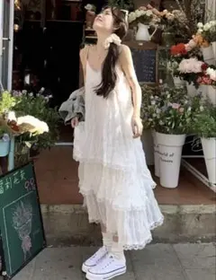 SHEIN ホワイト レース キャミ ワンピース ロング丈
