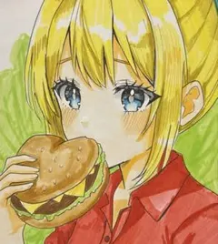 【原画】手描き オリジナルイラスト 大色紙 ハンバーガー No.38