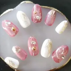 現品のみ ピンク×白 マグネットネイル ハート