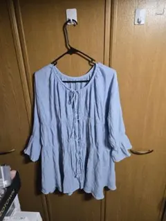 LOWRYSFARM シャーリングフリルブラウス ロングタイプ ブルー系