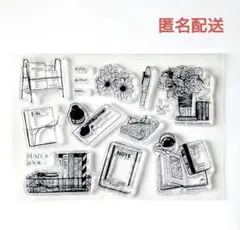 クリアスタンプ ブックスタンド 本H（エイチ）ノート インク 花