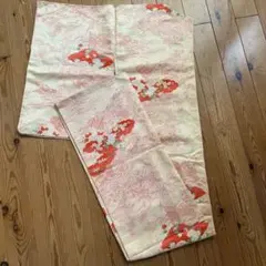 小紋着物 クリーム色 赤い花柄