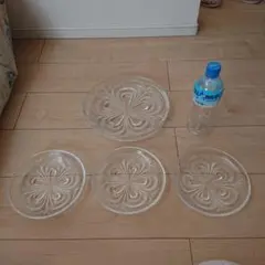 未使用品 4点セット カッティング 皿 大皿 中皿 切子 硝子細工