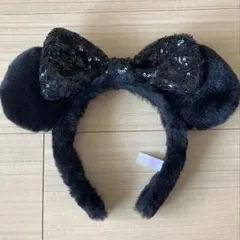 ミニー カチューシャ ブラック スパンコールリボン 黒 ファー