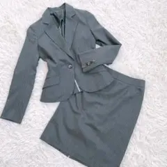 美品SUIT SELECT スカートスーツ シルク混 背抜き グレー 7号