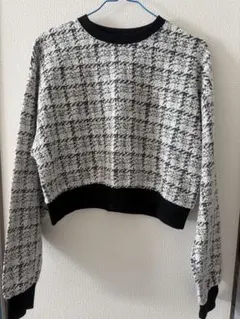 チェック柄 クロップド丈 ニット
