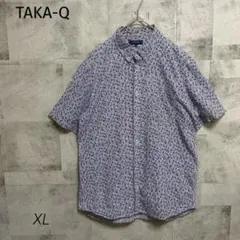 TAKA-Q【XL】カラーシャツ 半袖 ブルー系 花柄 総柄 ゆったり 古着