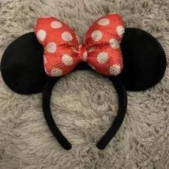 ミニー　カチューシャ　スパンコール　ラメ　赤ドット　ディズニーリゾート