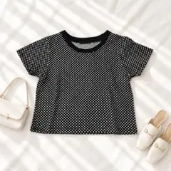 美品　ジーナシス★モノトーン ドット柄 ショート丈 半袖Tシャツ