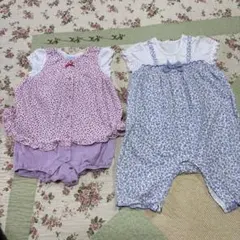 ミキハウス80㎝お花のカバーオール2枚セット