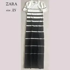 ★ZARA ザラ ボーダーニットロングワンピース 半袖 白 黒 XS タイト