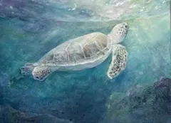 海亀の油絵 青と白の抽象画 海亀の油絵 青と白の抽象画 - メルカリ