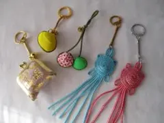 まとめ売り　5点セット　チャーム　キーホルダー　縁起物　手作り　ご縁　がまぐち