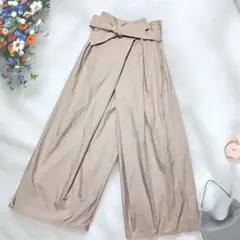 《ara•ara》 ワイドパンツ ベージュ ウエストベルト ウエストゴム 日本製
