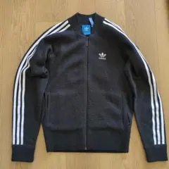 adidas ブラック トラックジャケット ウールジャージ スリーライン S
