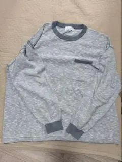 Beams グレー ストライプ 長袖トレーナー