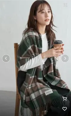 ♥未使用品♥ikka カシミヤタッチチェックストール　グリーン系