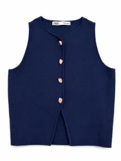ZARA ニットベスト ネイビーのサムネイル