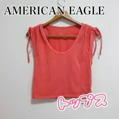 美品】アメリカンイーグル リボン付き クロップド トップス ピンク S
