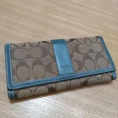 COACH コーチ ロゴ柄 長財布 ブラウン/青